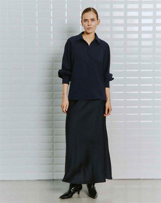 Dagmar WBL Sateen Maxi Nederdel - Midnight Blue